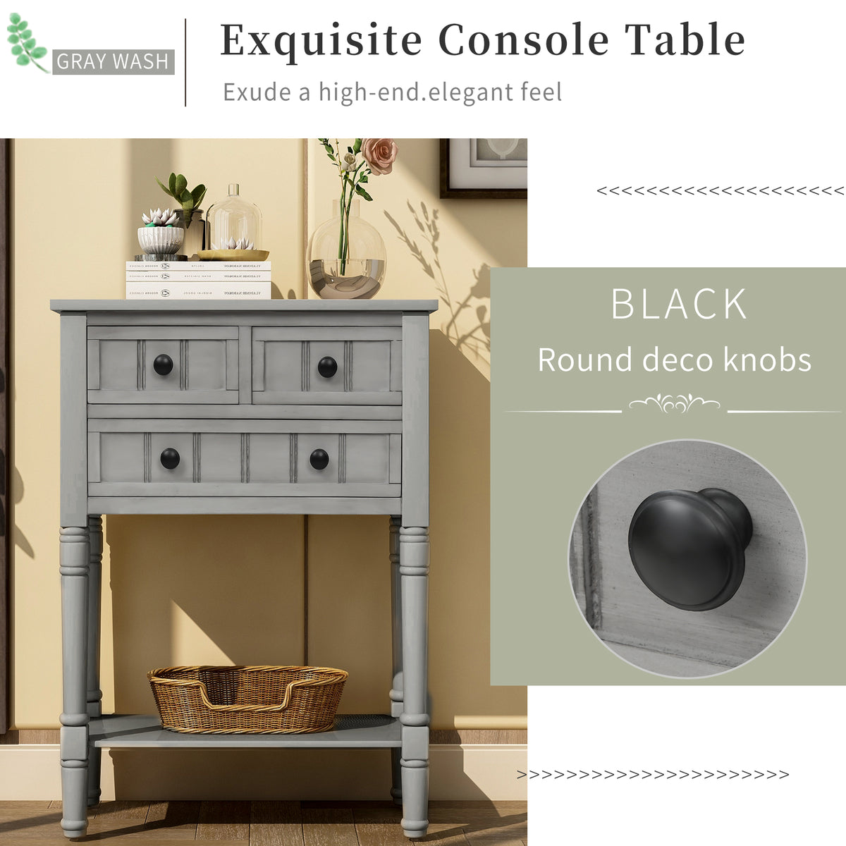 Narrow Console Desk – Grey Washed Finish