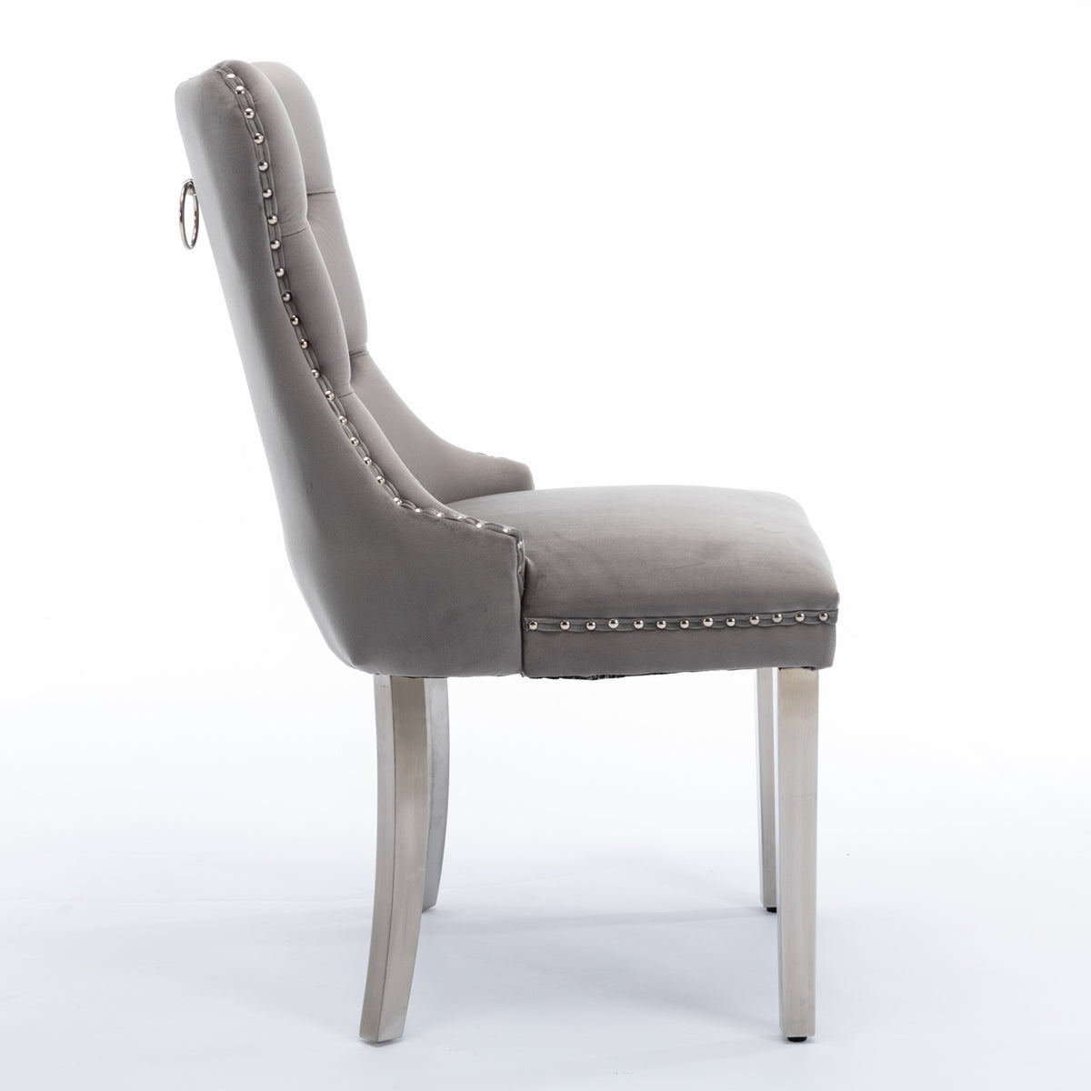 Tufted Velvet Dining Chair Set (2 pcs) – Gray Chrome Base