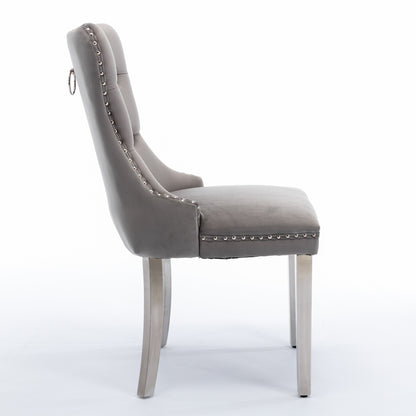 Tufted Velvet Dining Chair Set (2 pcs) – Gray Chrome Base