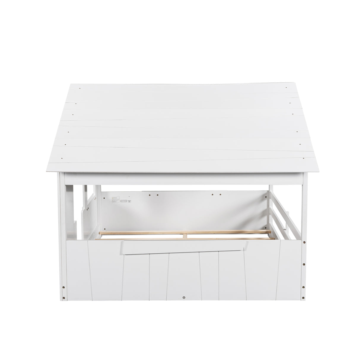 Full Wood Bed with Roof Frame White
