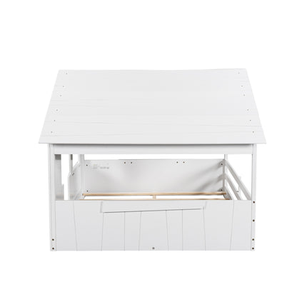 Full Wood Bed with Roof Frame White