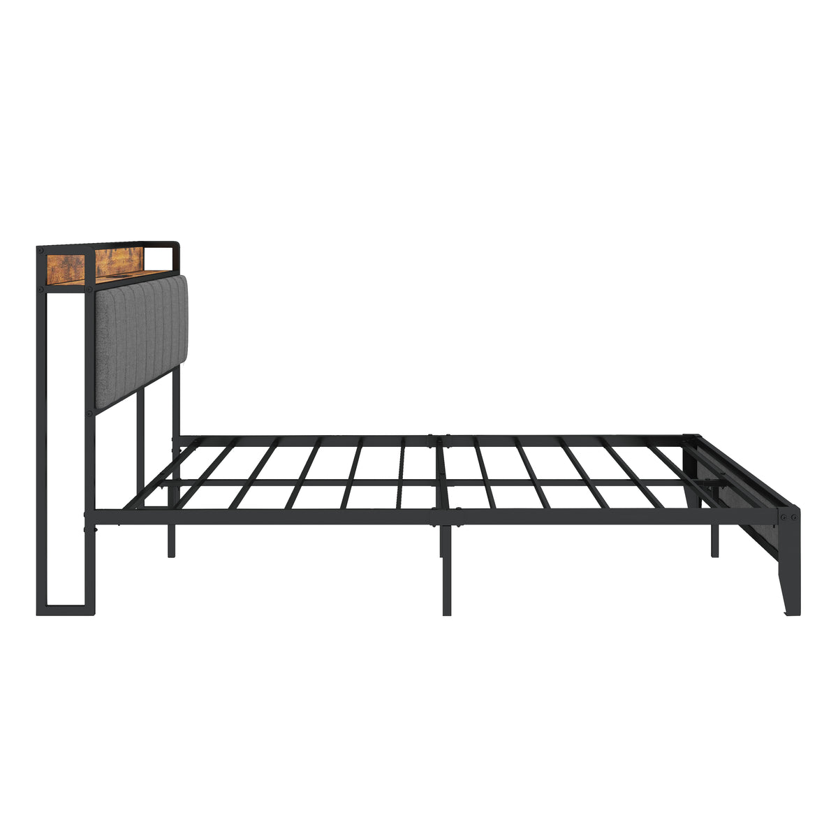 Queen Platform Bed with Charging Station – Grey