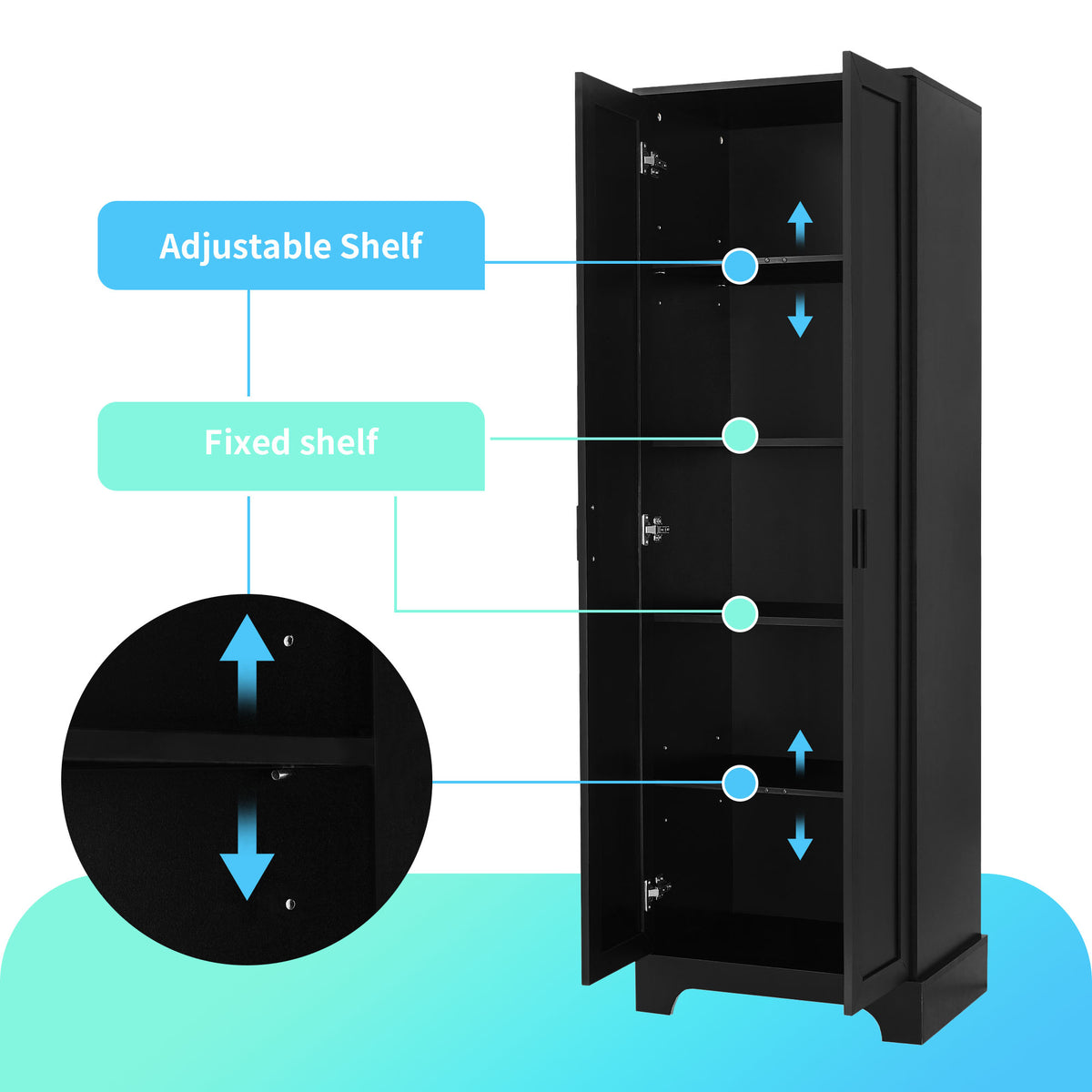 Black Storage Cabinet with Adjustable Shelf MDF Board