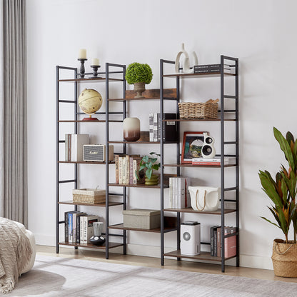 Rustic Triple Bookshelf Industrial Brown