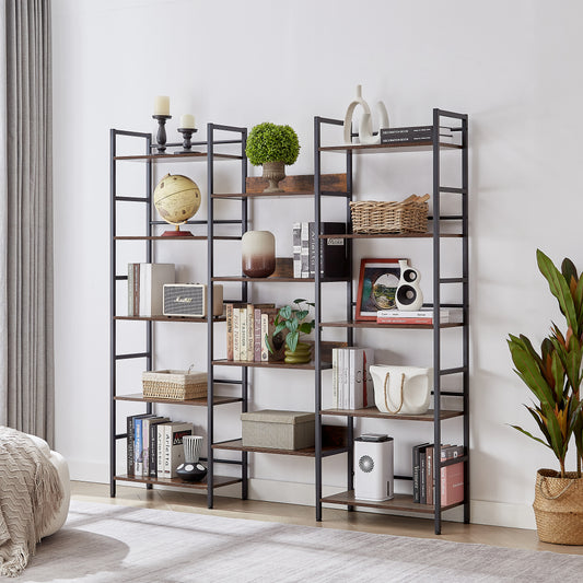 Rustic Triple Bookshelf Industrial Brown