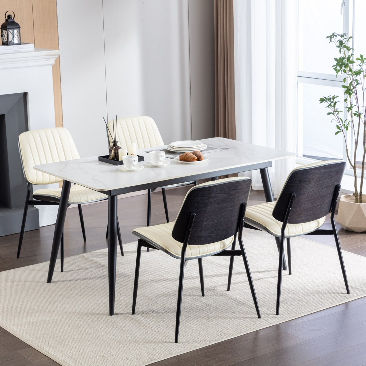 Retro Linen Dining Chairs Set of 2 Beige