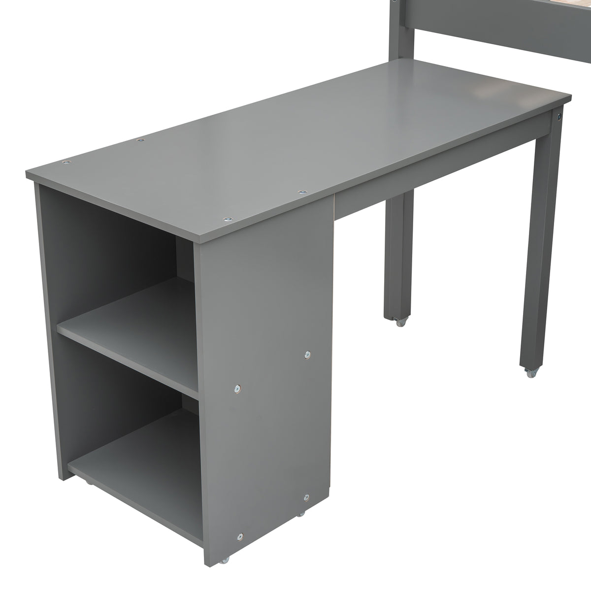 Twin Loft Bed with Desk Gray