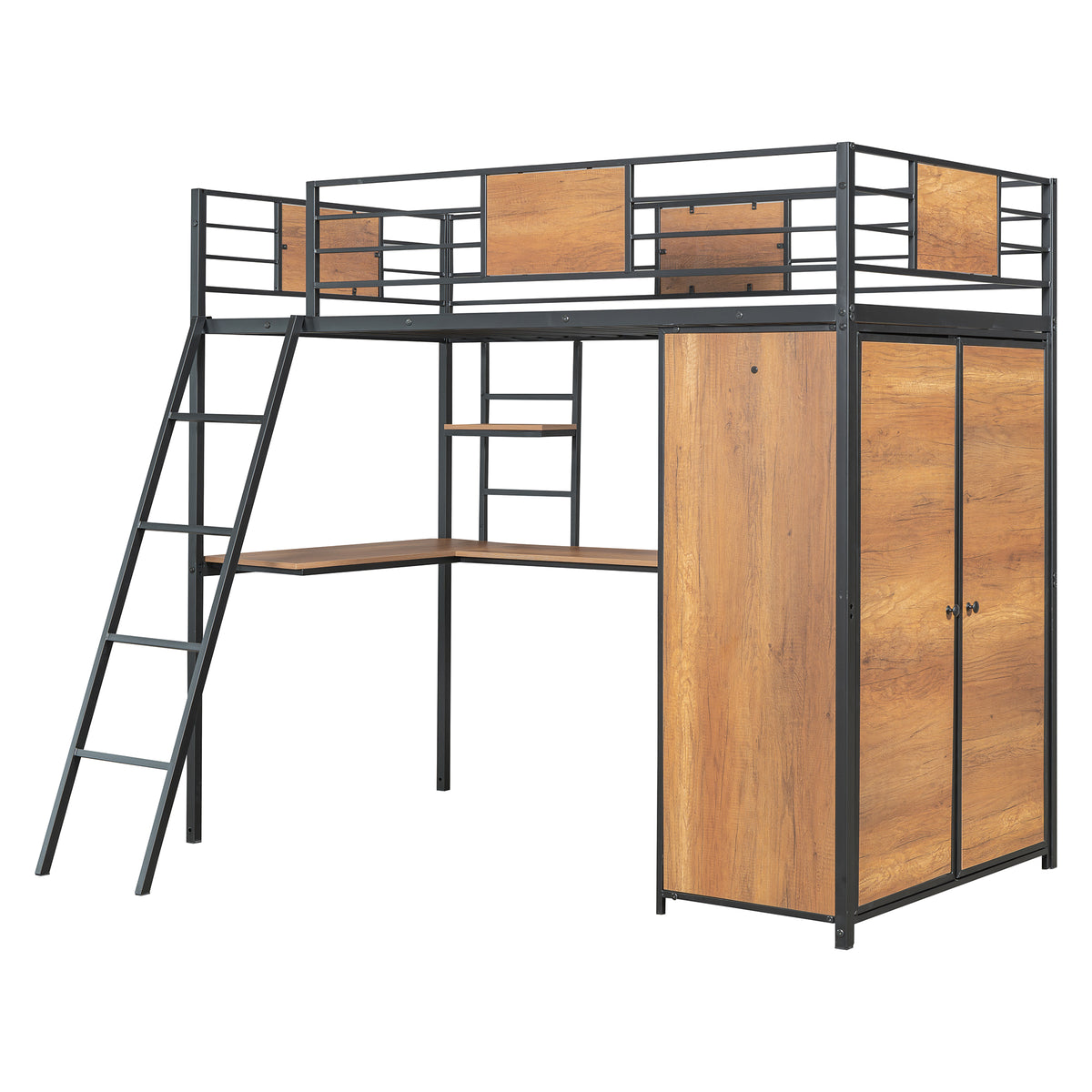Twin Loft Bed with Desk Black