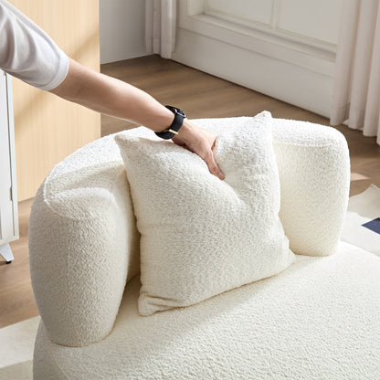 Beige Teddy Fabric Accent Chair with Ottoman – Ergonomic Lounge Set