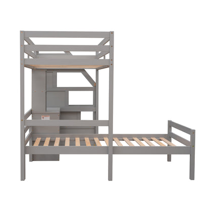 Twin Loft Bed with Storage Gray