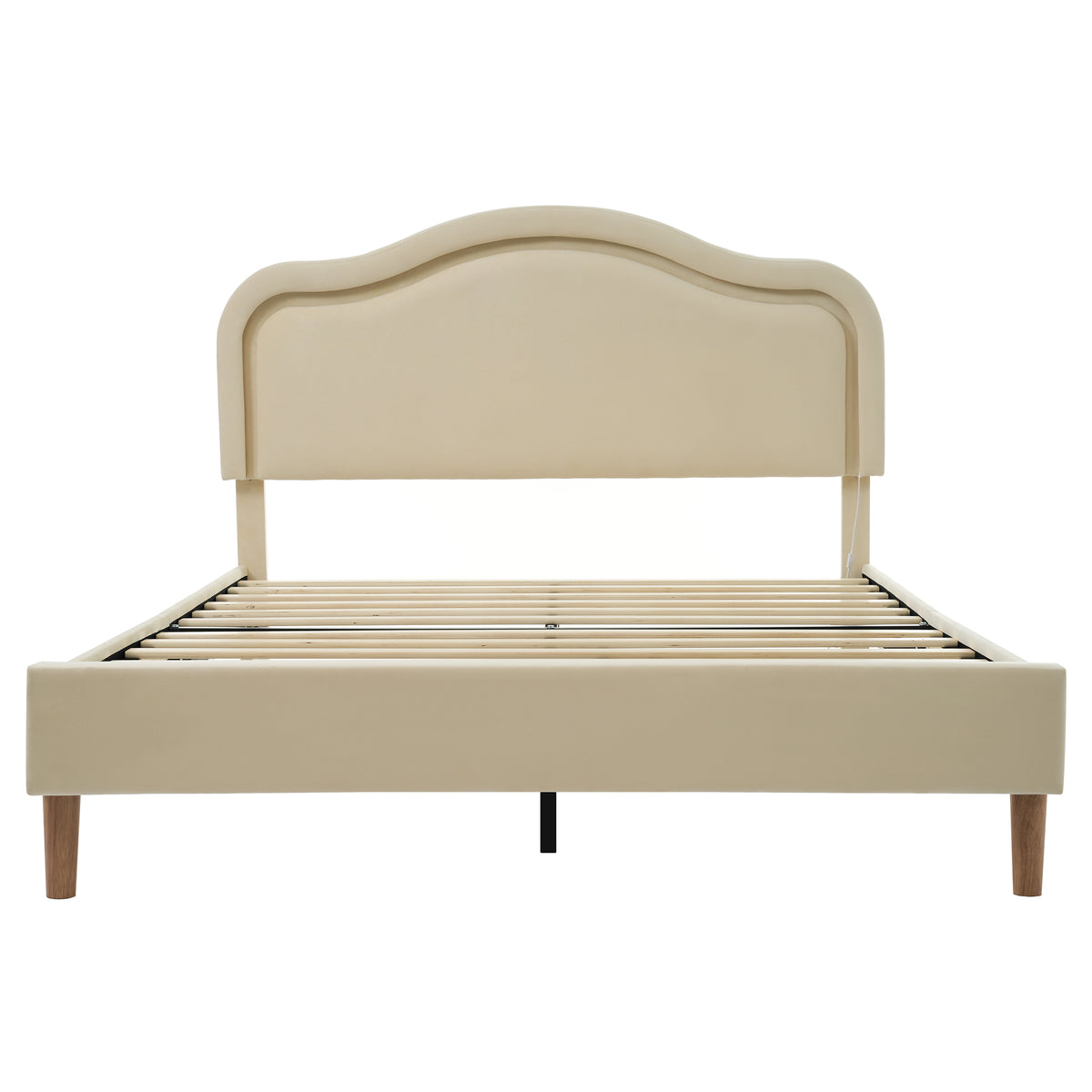 Beige Velvet LED Bed Frame