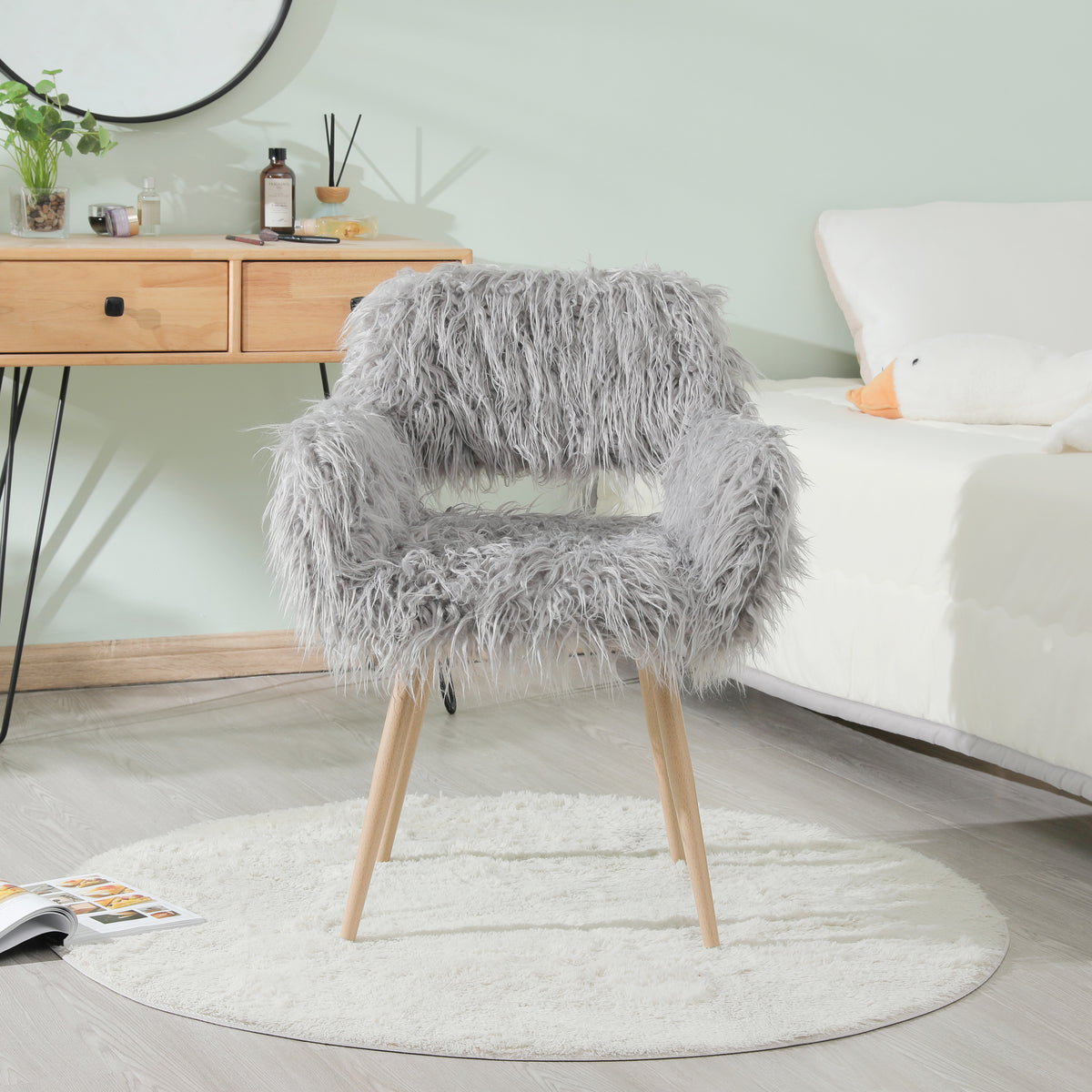 Grey Velvet Dining Chair with Metal Legs