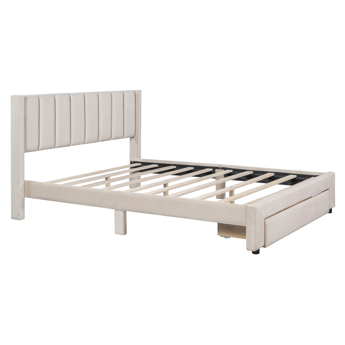 Queen Velvet Storage Bed Beige