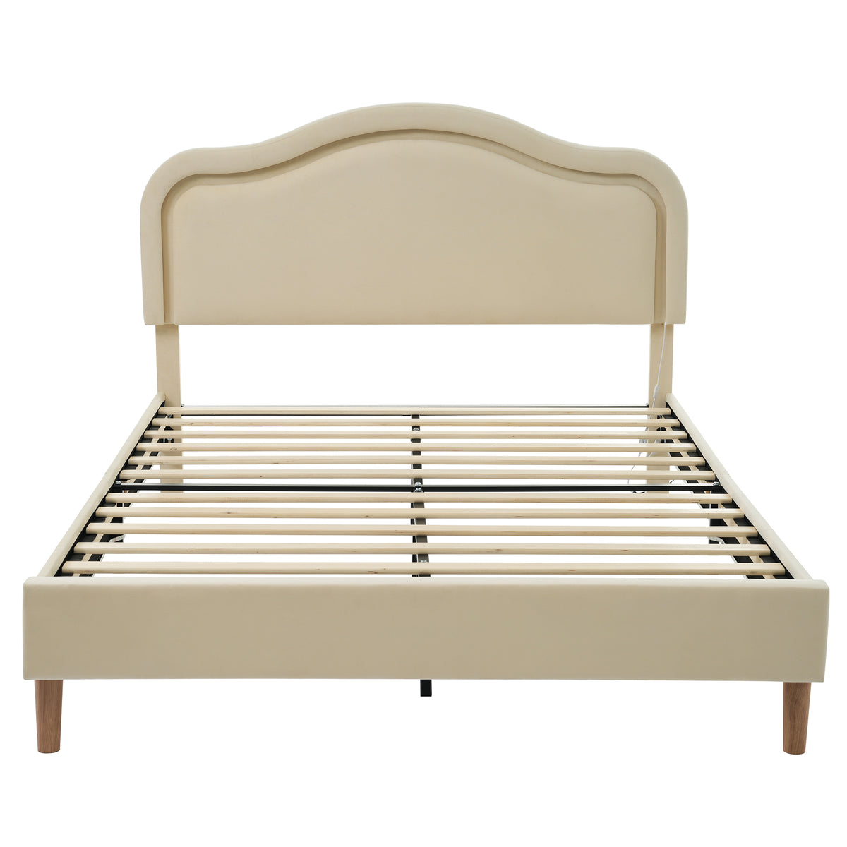 Beige Velvet LED Bed Frame