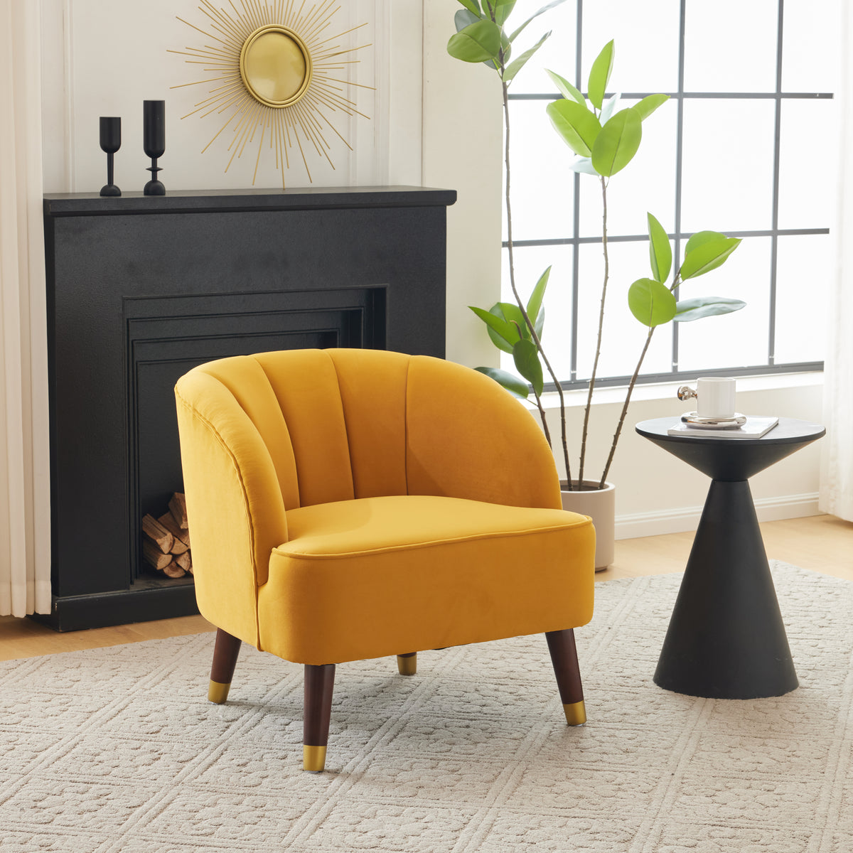 Barrel Accent Chair with Wooden Legs Brown