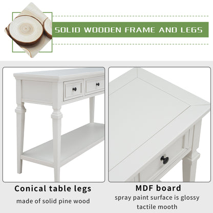 White Wood Console Table with Drawers