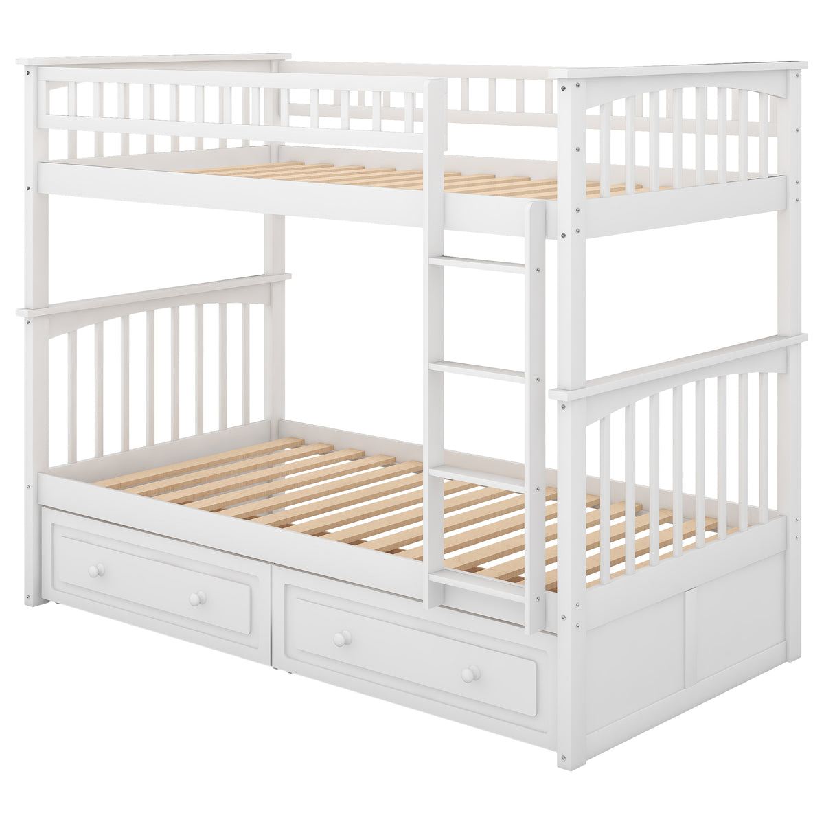 Twin Bunk Bed with Drawers White