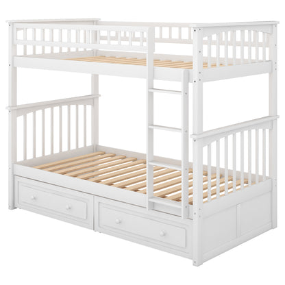 Twin Bunk Bed with Drawers White