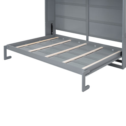 Gray Murphy Bed with Top Cabinets