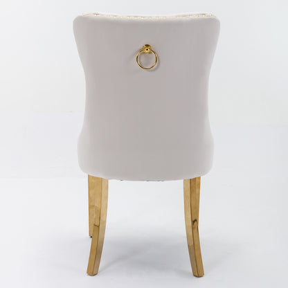 Tufted Dining Chairs Set of 2 Beige & Gold