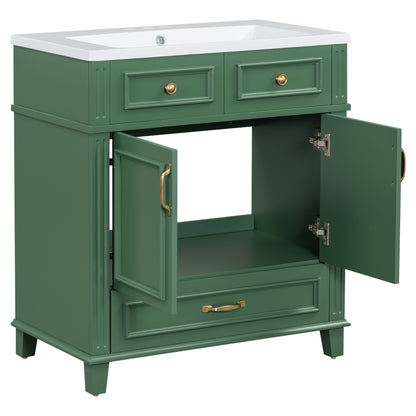 30-Inch Solid Wood Bathroom Vanity with Sink Green