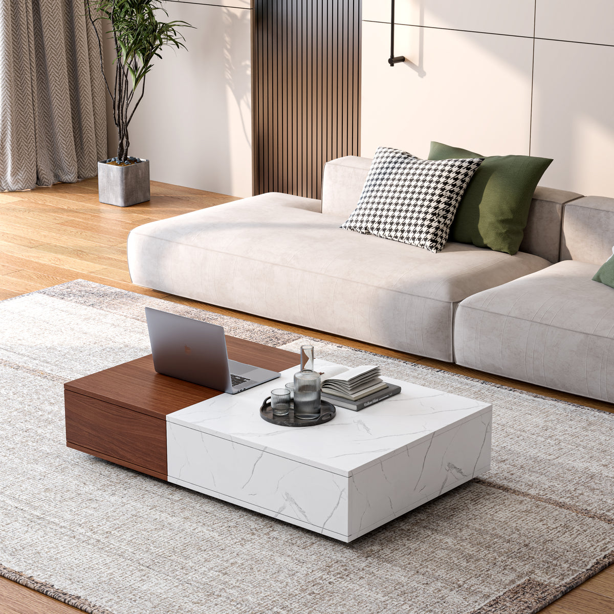 Walnut Coffee Table with Storage Shelves
