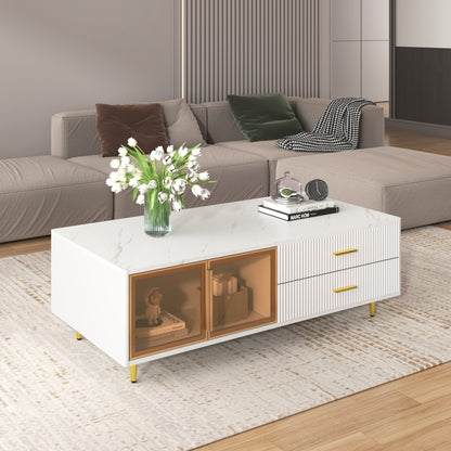 White Coffee Table with Storage Drawers