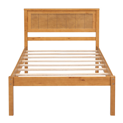 Twin Platform Bed with Headboard Oak