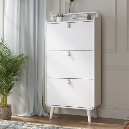 Modern Arc Design Shoe Cabinet White Finish