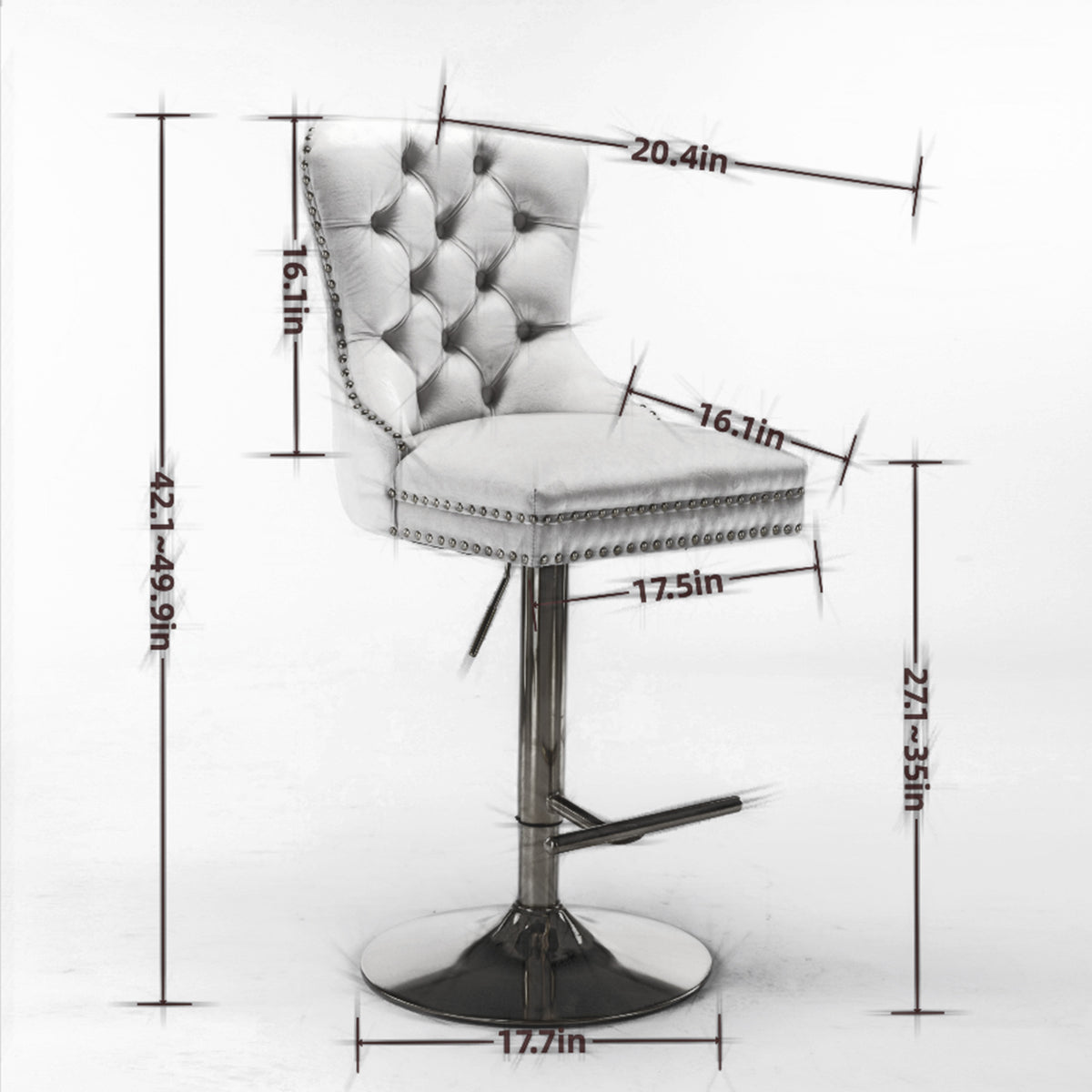 Adjustable Velvet Bar Stool Set of 2 Gray