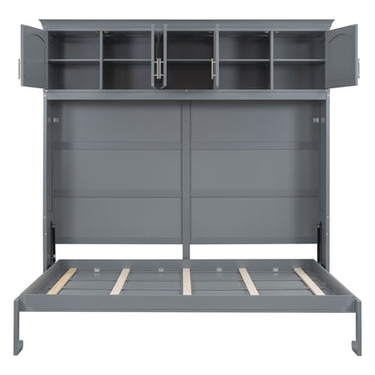 Gray Murphy Bed with Top Cabinets
