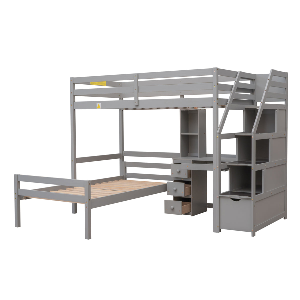 Twin Loft Bed with Storage Gray