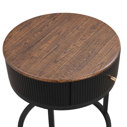 Round Side Table with Drawer White