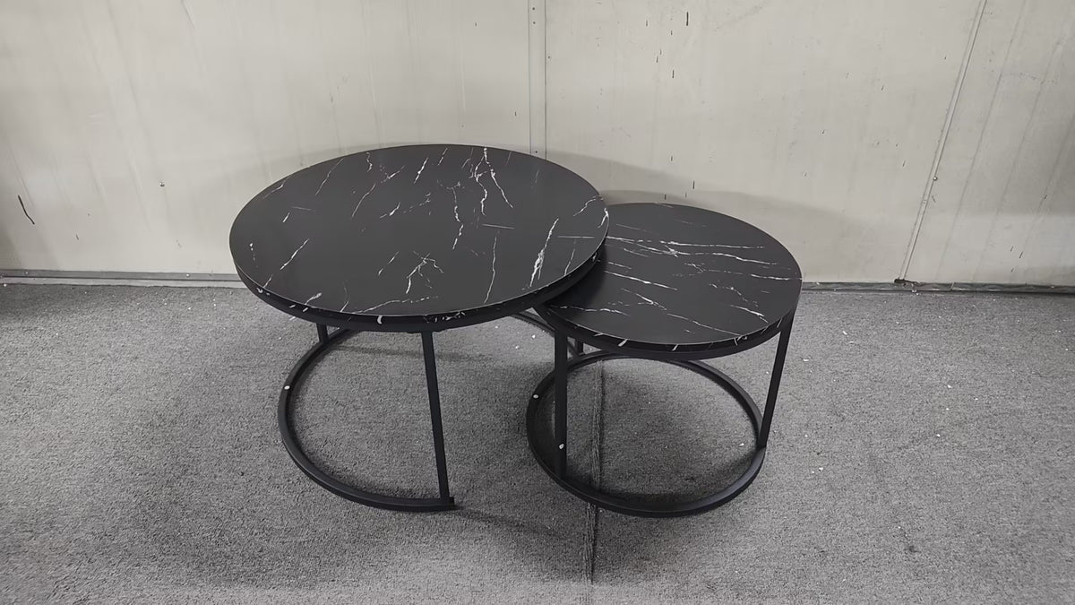 Nesting Coffee Tables Set of 2 Black Marble Top