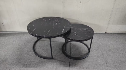 Nesting Coffee Tables Set of 2 Black Marble Top