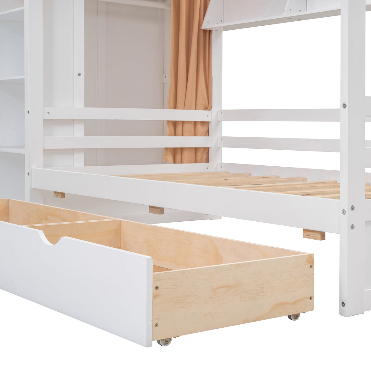 Twin House Bed with Wardrobe White