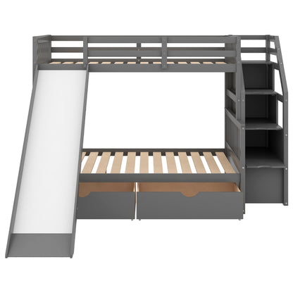 Full Bunk Bed with Drawers Gray