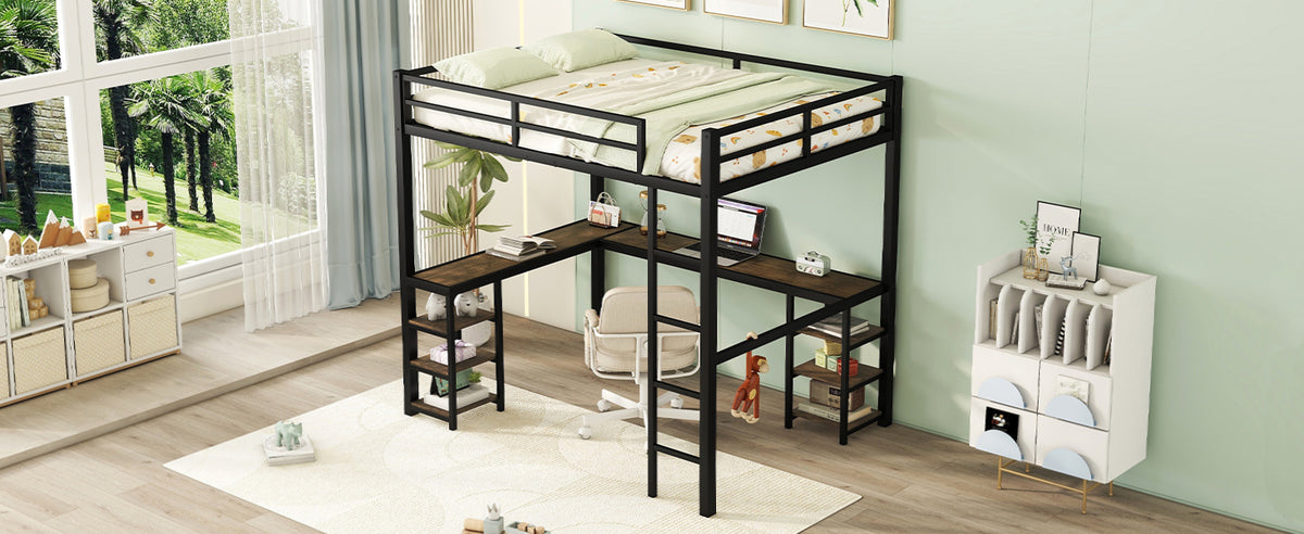 Metal Loft Bed Black