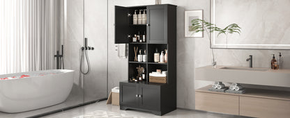 4-Door Bathroom Storage Cabinet Black Finish