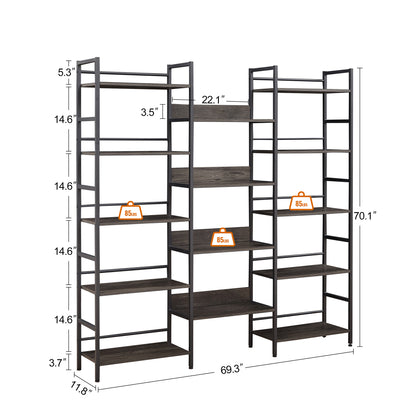 Industrial 5-Shelf Bookshelf Gray