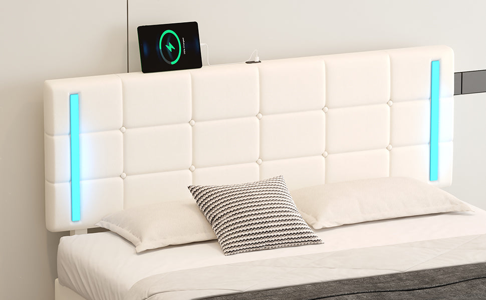 Queen Upholstered Bed with LED White