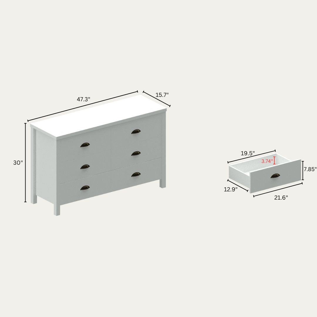 Safari 6-Drawer Dresser White