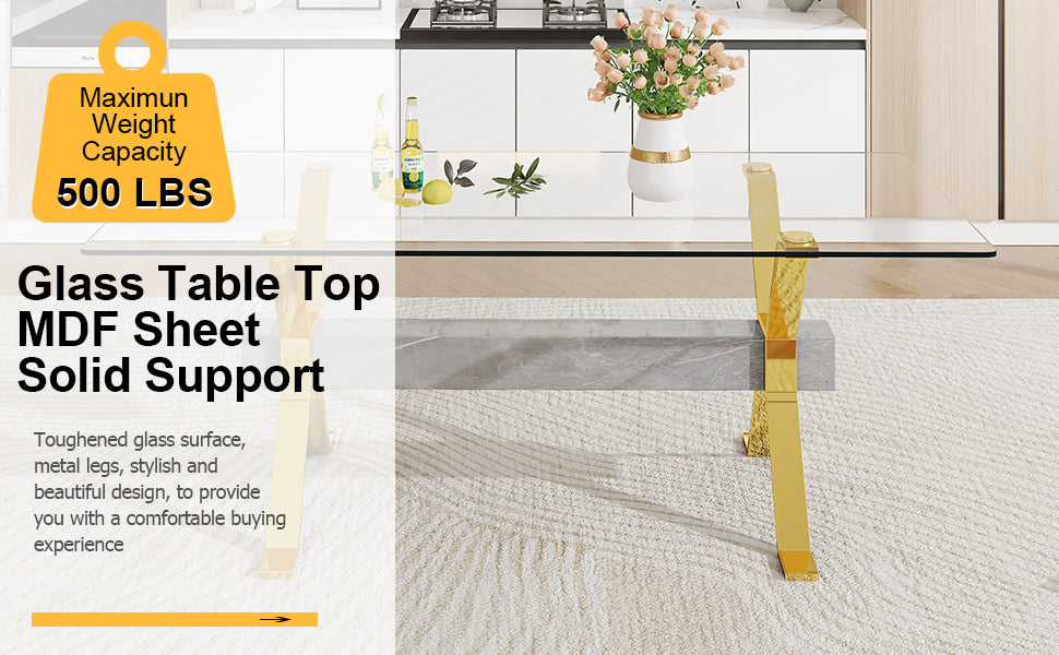 Glass Dining Table with Gold Metal Legs