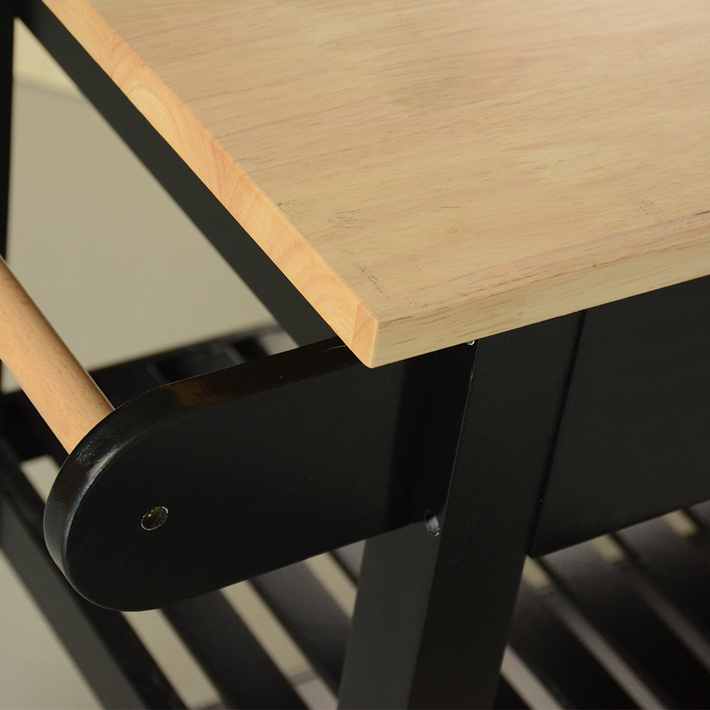 Mobile Kitchen Island with Rubber Wood Top