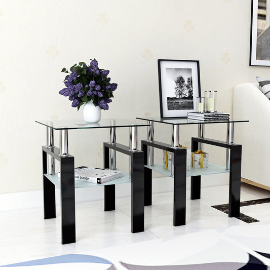 Glass Coffee Table Set (2 pcs) – Black Frame
