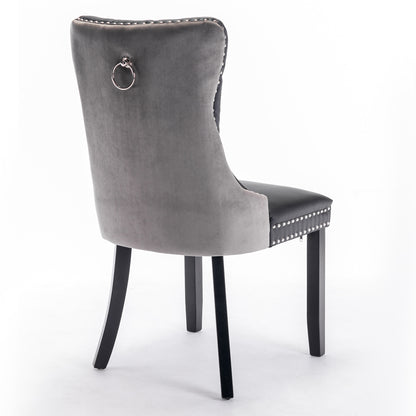 Tufted PU Dining Chairs Set of 2 Black Gray