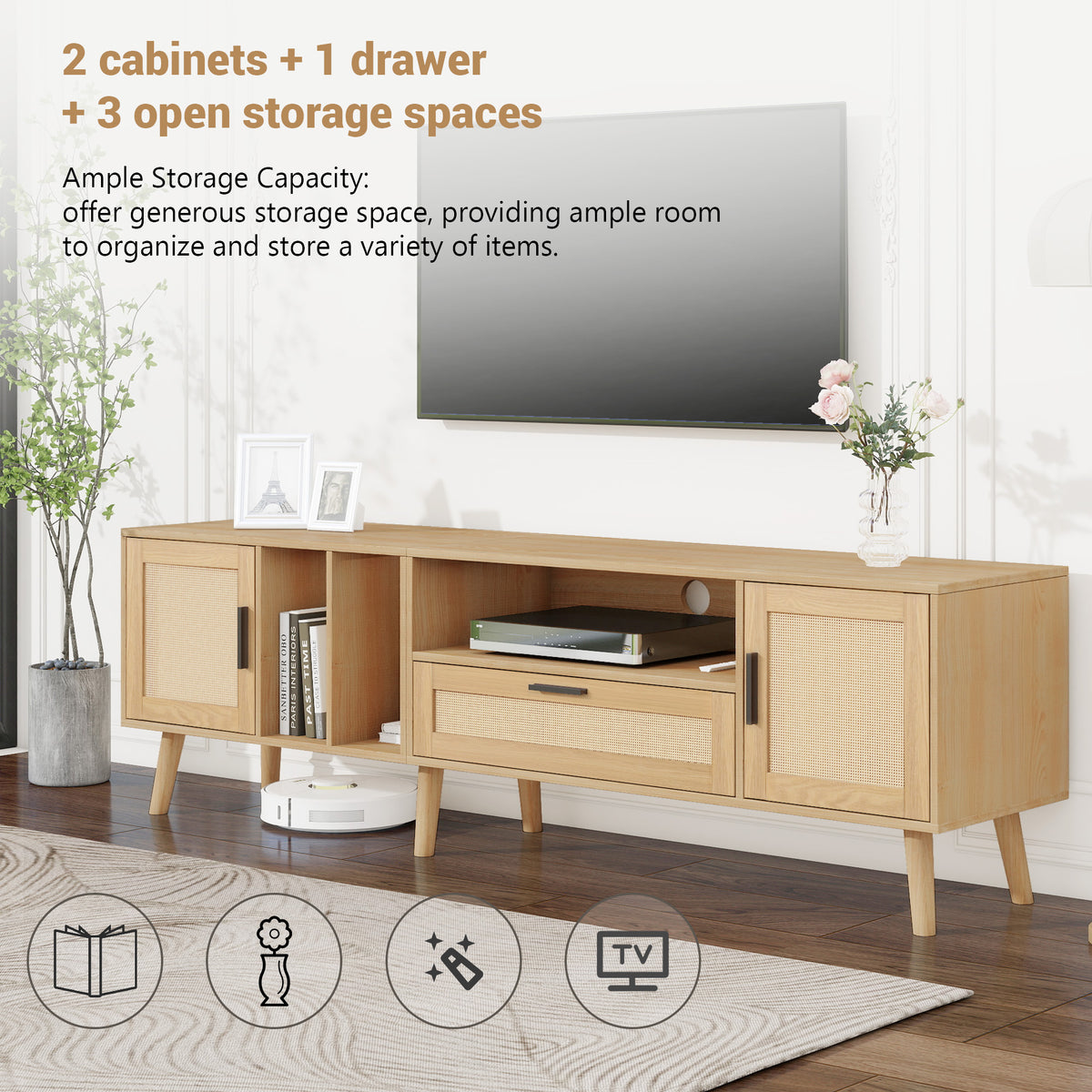 Rattan TV Console – Natural Brown