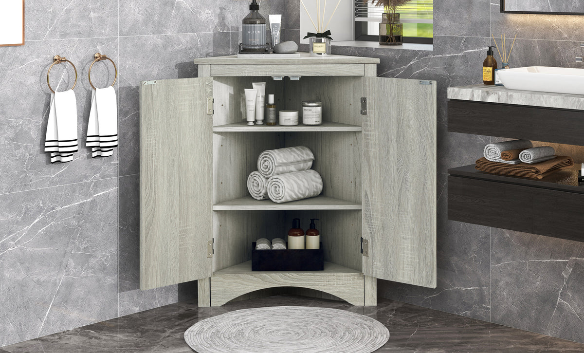 Oak Corner Bathroom Cabinet with Shelves