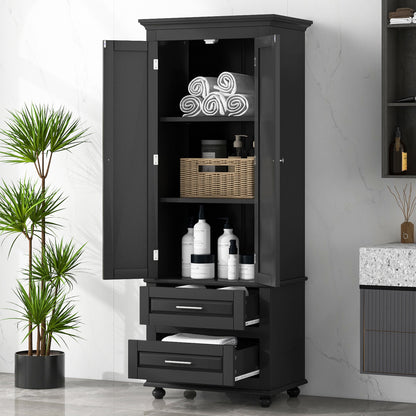 Tall Black Storage Cabinet with Drawers