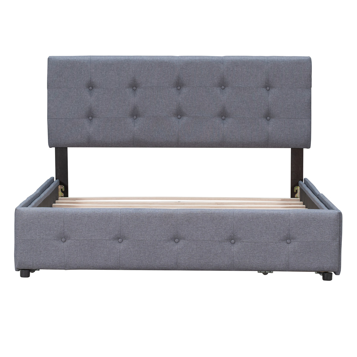 Upholstered Queen Platform Bed with Drawers Gray